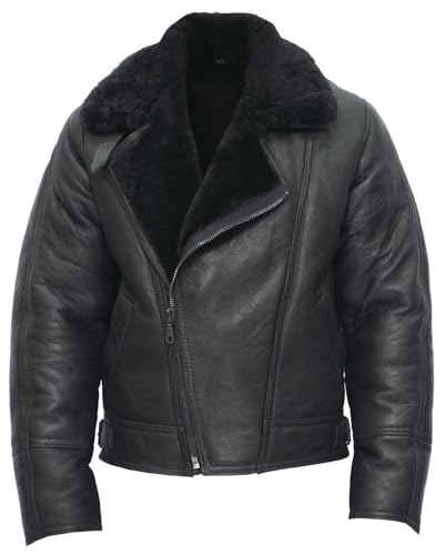 Infinity Leather Herren Aviator B3 Fliegend Cross Zip Schafsleder Leder Bomber Pilot Jacke Schwarz 2XL von Infinity Leather