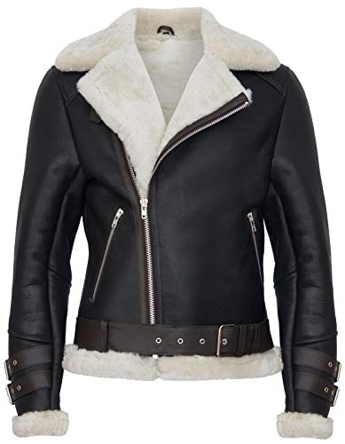 Infinity Leather Herren B3 Pilot Echtes Braun Schaffell Shearling Motorradfahrer Lederjacke XL von Infinity Leather