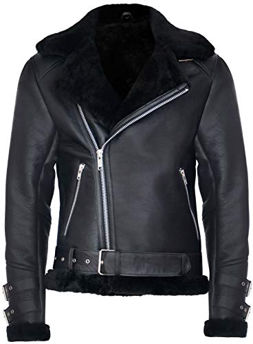 Infinity Leather Herren B3 Pilot Echtes Schwarz Schaffell Shearling Motorradfahrer Lederjacke S von Infinity Leather