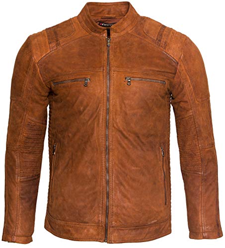 Infinity Leather Herren Beiläufig Bräunen Buff Leder Cafe Rennfahrer Radfahrer Jacke 2XL von Infinity Leather