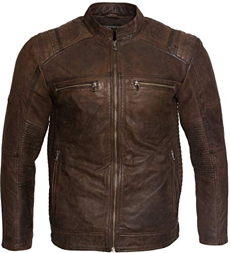 Infinity Leather Herren Beiläufig Braun Buff Leder Cafe Rennfahrer Radfahrer Jacke XL von Infinity Leather