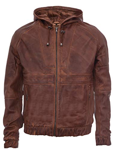 Infinity Leather Herren Bräunen Bikerjacke Aus Leder Mit Nappaleder Und Kapuze XL von Infinity Leather