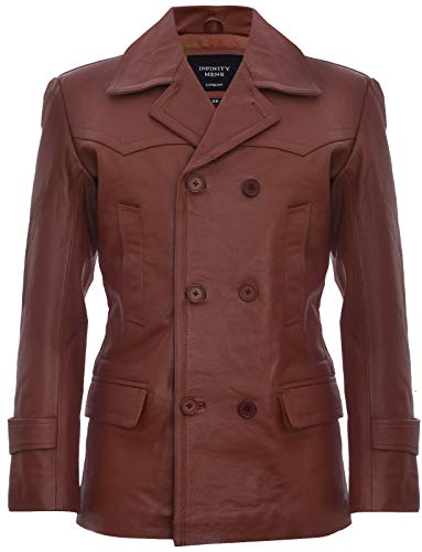 Infinity Leather Herren Bräunen German Marine Dr Who Kuhfellleder PEA Mantel 4XL von Infinity Leather