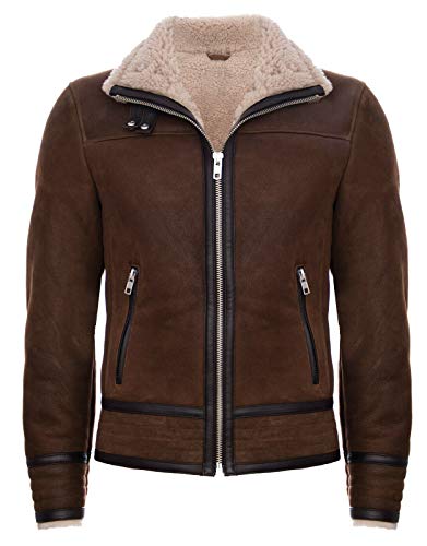 Infinity Leather Herren Braun Bräunen Pilot Echtes Schaffell Lammfell Motorradfahrer Lederjacke 2XL von Infinity Leather