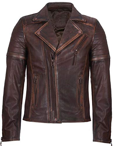 Infinity Leather Herren Braun Schlank Fit Kreuz Zip Jahrgang Brando Bikerjacke aus Leder 2XL von Infinity Leather