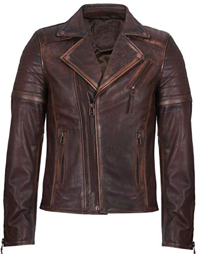 Infinity Leather Herren Braun Schlank Fit Kreuz Zip Jahrgang Brando Bikerjacke aus Leder 4XL von Infinity Leather