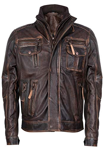 Infinity Leather Herren Braun Warmen Jahrgang Brando Bikerjacke aus Leder L von Infinity Leather