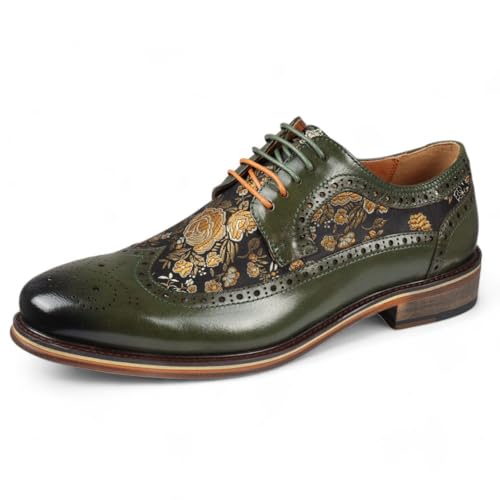 Infinity Leather Herren-Brogue-Schuhe aus grünem Leder mit Blumenmuster - Ross von Infinity Leather
