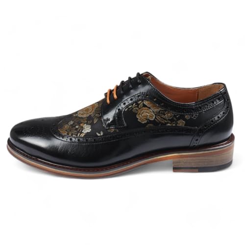 Infinity Leather Herren-Brogue-Schuhe aus schwarzem Leder mit Blumenmuster - Ross von Infinity Leather