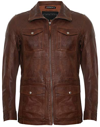 Infinity Leather Herren Casual Bräunen Braun Lederjacke Mit Regenmantel Mit Mehreren Taschen 2XL von Infinity Leather