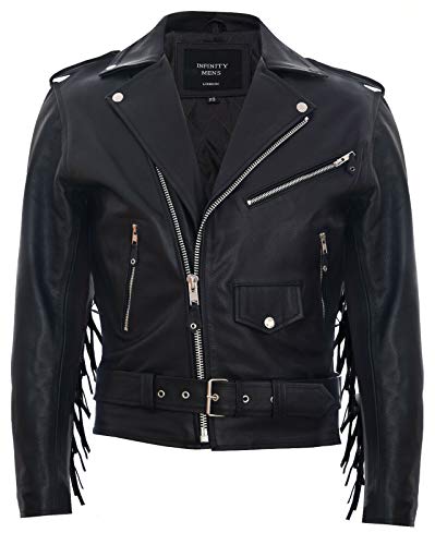 Infinity Leather Herren Fringe Kuhfell Leder Brando Schwarz Tassled Motorradjacke L von Infinity Leather