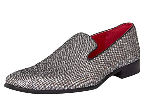 Infinity Leather Herren Glänzende Silber Schickes Funkenbildung Leder Glitter Slip On Beiläufig Party Tanzen Loafers Mokassin Kleid Schuhe 42 von Infinity Leather