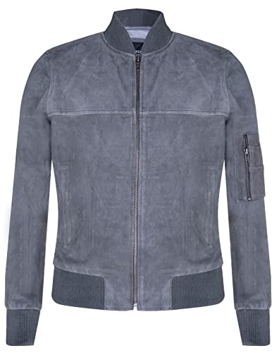 Infinity Leather Herren Grau Ziegenwildlede -Bomberjacke aus Echtem Echtem Leder MA-1 Varsity von Infinity Leather