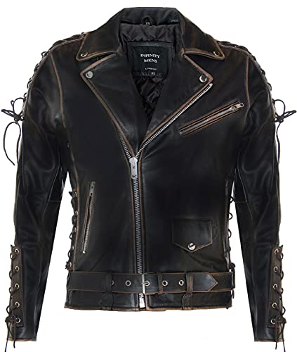Infinity Leather Herren Jahrgang Schwarz Brando LIVE to Ride Geprägte Eagle Leder Motorrad Motorradjacke 4XL von Infinity Leather