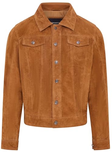 Infinity Leather Herren Jeansjacke aus Ziegenwildleder, Trucker, lässiges Denim-Lederhemd von Infinity Leather
