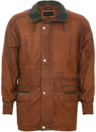 Infinity Leather Herren Klassisch Bräunen Contrast Weiches, Geschmeidiges Wildleder Buff Mantel Parka Winter Outdoor Jacke Normale Passform 5XL von Infinity Leather