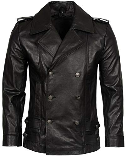 Infinity Leather Herren Klassisch German Marine Militär Peacoat Schwarz Rindleder Lederjacke 2XL von Infinity Leather