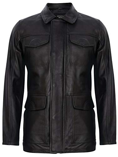 Infinity Leather Herren Klassisch Schwarz Echtes Leder Safari Parker Graben Jacke 2XL von Infinity Leather