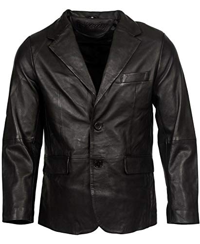 Infinity Leather Herren Klassisch Zugeschnitten 2 Taste Schwarz Blazer Weich 100% Lamm Lederjacke 2XL von Infinity Leather
