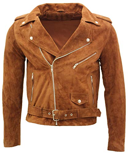 Infinity Leather Herren Klassische Braun Brando Beiläufig Bräunen Wildleder Bikerjacke 2XL von Infinity Leather