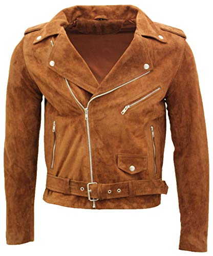 Infinity Leather Herren Klassische Braun Brando Beiläufig Bräunen Wildleder Bikerjacke L von Infinity Leather