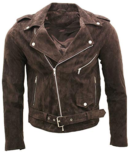 Infinity Leather Herren Klassische Braun Brando Beiläufig Bräunen Wildleder Bikerjacke L von Infinity Leather