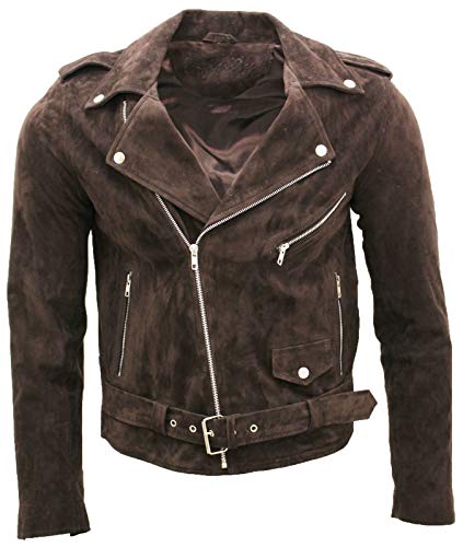 Infinity Leather Herren Klassische Braun Brando Beiläufig Bräunen Wildleder Bikerjacke M von Infinity Leather