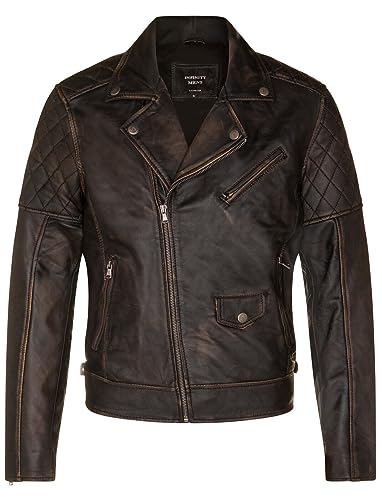 Infinity Leather Herren Kreuz Schwarz Reißverschluss Leder Retro gesteppte Biker Jacke von Infinity Leather