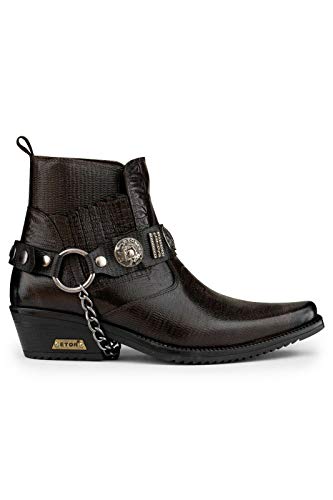 Infinity Leather Herren Leder Goth Braun Schuhe Winklepickers Cuban Rock Motorradfahrer Punk Western Stiefel 40 von Infinity Leather