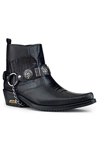 Infinity Leather Herren Leder Goth Schwarz Schuhe Winklepickers Cuban Rock Motorradfahrer Punk Western Stiefel 43 von Infinity Leather