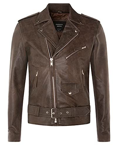 Infinity Leather Herren Leder Jahrgang Braun Brando Motorradfahrer Rock Motorrad Kuhfell 2XL von Infinity Leather