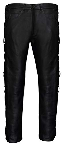 Infinity Leather Herren Leder Motorradhose Klassisch Rindsleder Schwarz Motorradfahrer Jeans Mit Schnürung 32 von Infinity Leather