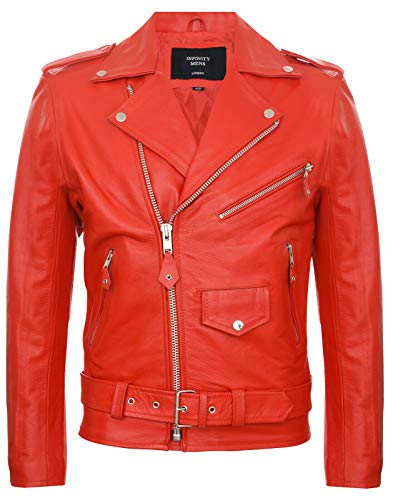 Infinity Leather Herren Leder Rot Brando Motorradfahrer Rock Motorrad Kuhfell 2XL von Infinity Leather