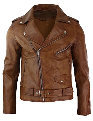 Infinity Leather Herren Lederjacke 100% Echtleder Braun Tailliert Brando Stil Weiches Leder von Infinity Leather
