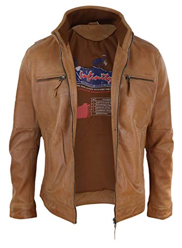 Infinity Leather Herren Lederjacke 100% Echtleder Holzbraun Braun Biker Design Hoher Kragen von Infinity Leather