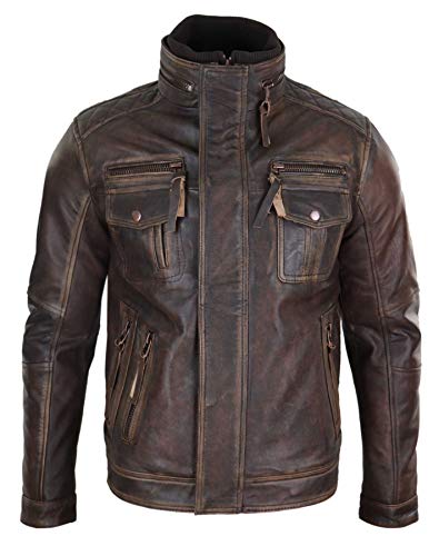 Infinity Leather Herren Lederjacke 100% Echtleder Schäbiges Aussehen Braun Vintage Design von Infinity Leather