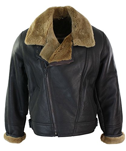UCF Herren Lederjacke 100% Echtleder Schaffell Braun Creme Quer Reißverschluss Piloten Stil Schafsleder Jacke von Infinity Leather