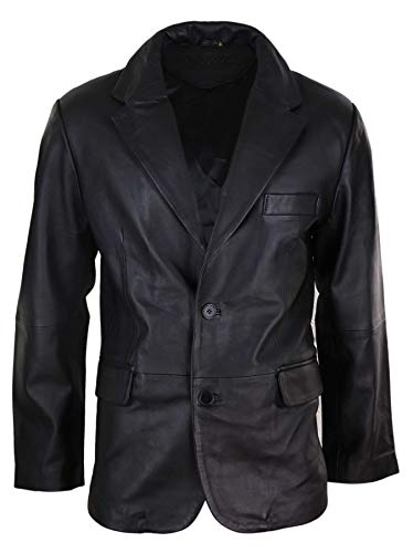 Infinity Leather Herren Lederjacke 100% Echtleder Schwarz Klassisch Blazer 2 Knopf Vintage Design von Infinity Leather