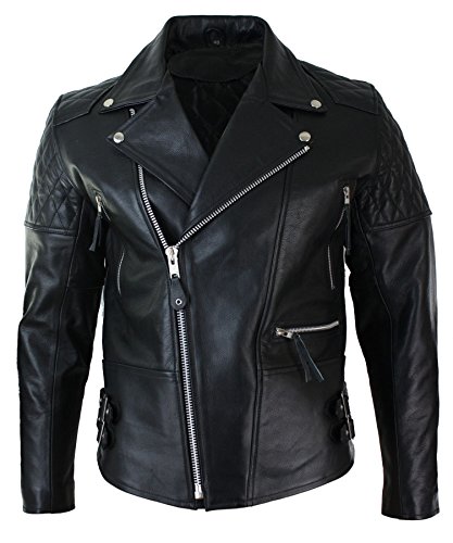 Infinity Leather Herren Lederjacke 100% Echtleder Schwarz Weiß Rindsleder Brando Vintage von Infinity Leather