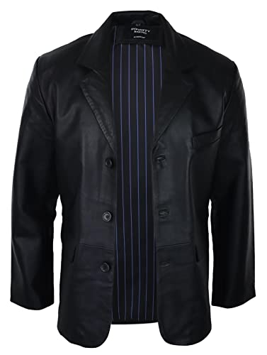 Infinity Leather Herren Lederjacke Echtleder Klassisch Schwarz Vintage Look Knopfleiste Design von Infinity Leather