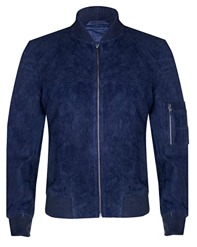Infinity Leather Herren Marineblaue Ziegenwildlede -Bomberjacke aus Echtem Echtem Leder MA-1 Varsity von Infinity Leather