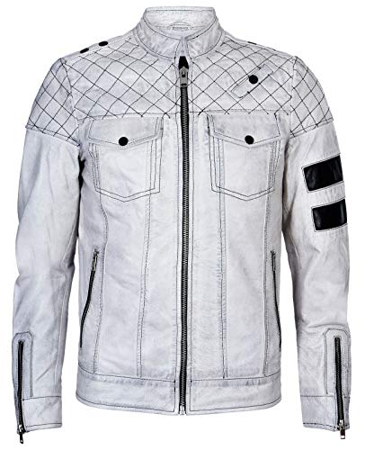 Infinity Leather Herren Motorradjacke Aus 100% Leder Mit Weißem Reißverschluss 2XL von Infinity Leather