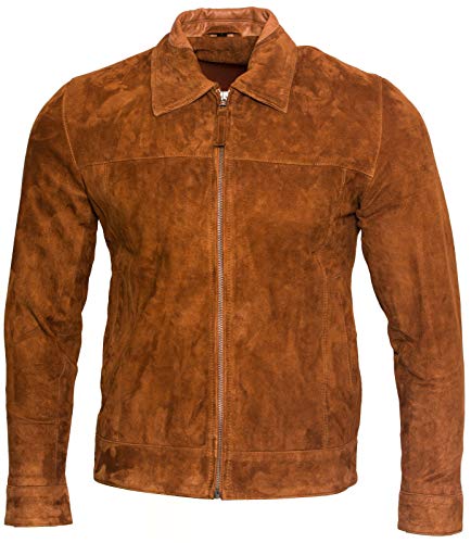 Infinity Leather Herren Retro Bräunen 100% Ziegenleder Wildleder Harington Radfahrer Jacke XL von Infinity Leather