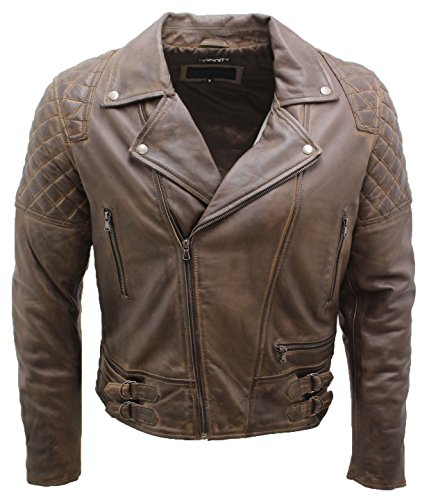 Infinity Leather Herren Retro Brando Gesteppte Braun Leder Bikerjacke M von Infinity Leather