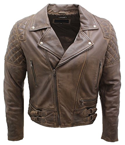 Infinity Leather Herren Retro Brando Gesteppte Braun Leder Bikerjacke XL von Infinity Leather