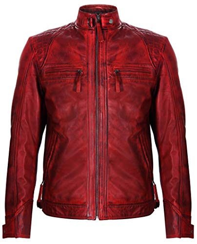 Infinity Leather Herren Rot Retro Gesteppte Echt Nappa Bikerjacke Aus Leder 2XL von Infinity Leather