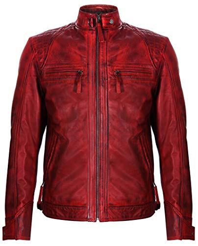 Infinity Leather Herren Rot Retro Gesteppte Echt Nappa Bikerjacke Aus Leder S von Infinity Leather