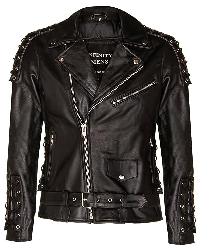 Infinity Leather Herren Schwarz Brando Biker Jacke LIVE TO RIDE Geprägtes EAGLE Leder Vintage von Infinity Leather