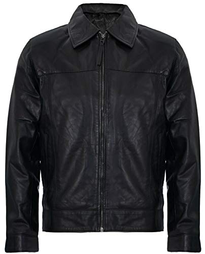 Infinity Leather Herren Schwarz Echt Weich Echtes Leder Klassischer Kragen Harrington Jacket 3XL von Infinity Leather