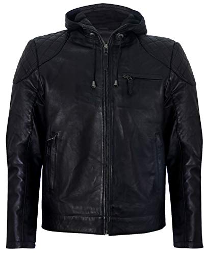 Infinity Leather Herren Schwarz Jahrgang Beiläufig Reißverschluss 100% Leder Bomberjacke Mit Kapuze Bikerjacke 2XL von Infinity Leather